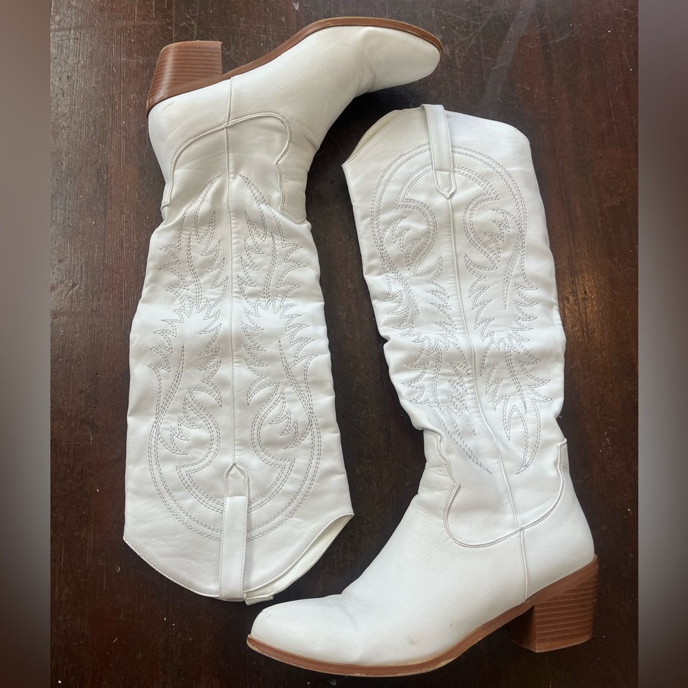 White knee high cowboy boots